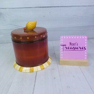Demdaco FOUR SEASONS Deb Hrabik 07 Short Yellow Brown Stripe Stoneware Canister